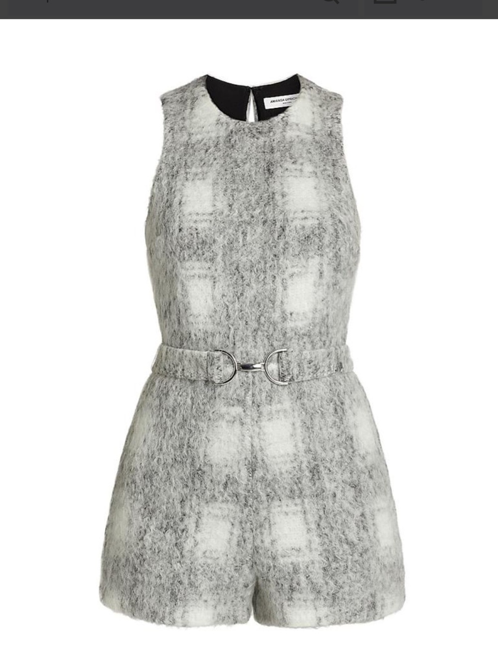 Amanda Uprichard WOOL Romper Gray Plaid Sleeveless Romper with Belt